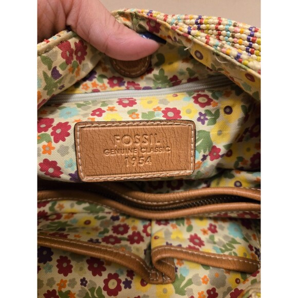 Fossil Canvas & Leather Trim Striped Woven Multicolor Hobo Handbag - Picture 7 of 10